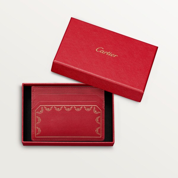Guirlande de Cartier 卡片夾 紅色小牛皮，金色飾面