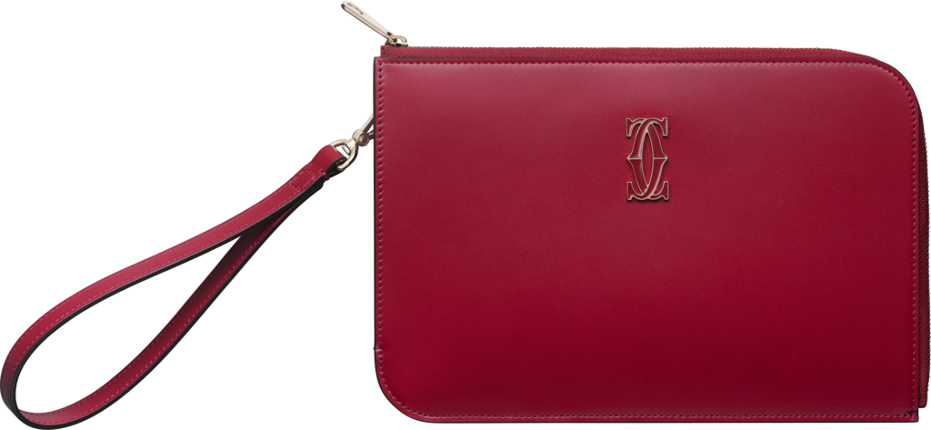 Double C de Cartier 手袋，小型款櫻桃紅色小牛皮，金色及櫻桃紅色琺瑯飾面