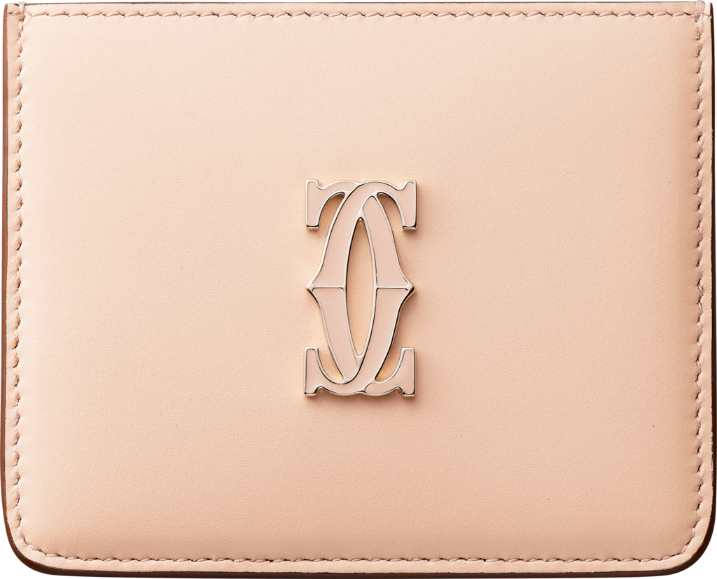 Double C de Cartier 卡片夾粉紅色小牛皮，金色及粉紅色琺瑯飾面