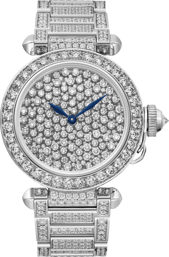 Pasha de Cartier Serti Vibrant 高級珠寶腕錶35毫米，鍍銠飾面白色黃金，鑽石