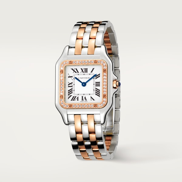 Panthère de Cartier 腕錶 中型款，石英機芯，18K玫瑰金，精鋼，鑽石