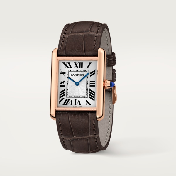Tank Louis Cartier 腕錶 大型款，手動上鏈機械機芯，18K玫瑰金，皮革