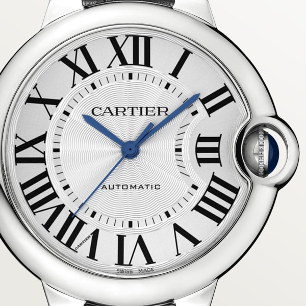 Ballon Bleu de Cartier watch 36 mm, steel, leather
