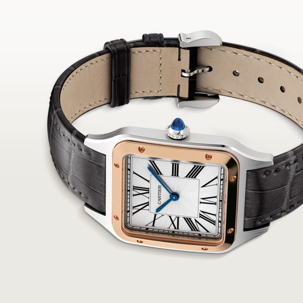 Santos-Dumont 腕錶 大型款，石英機芯，18K玫瑰金，精鋼，皮革