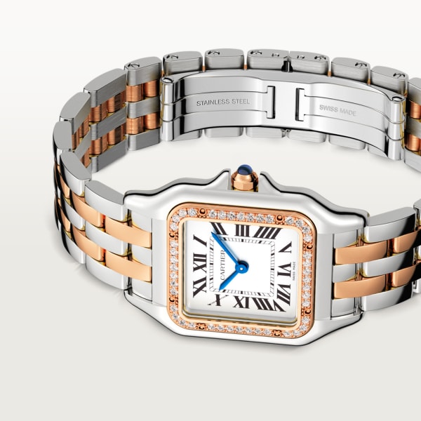 Panthère de Cartier 腕錶 中型款，石英機芯，18K玫瑰金，精鋼，鑽石