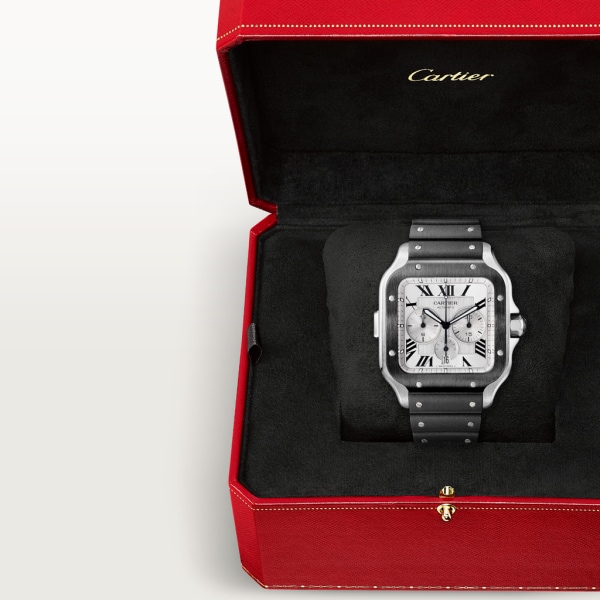 Santos de Cartier 計時碼錶 特大型款，自動上鏈機械機芯，精鋼，ADLC 碳鍍層處理，可更換式橡膠錶帶及皮革錶帶