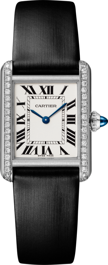 Tank Must de Cartier 腕錶小型款，石英機芯，精鋼，鑽石，皮革