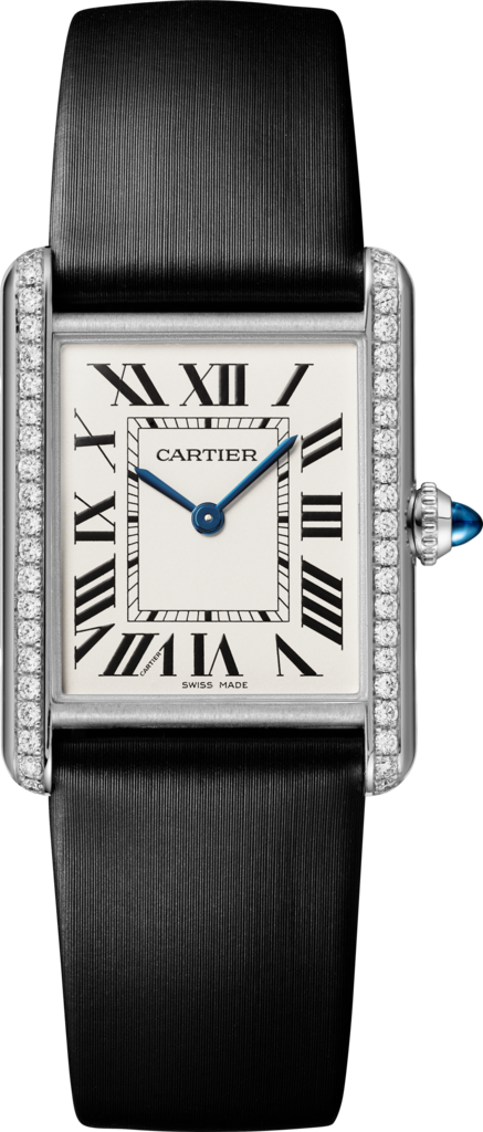Tank Must de Cartier 腕錶大型款，石英機芯，精鋼，鑽石，皮革