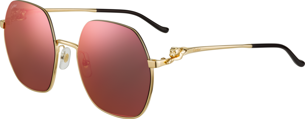 Panthère de Cartier 太陽眼鏡光滑金色飾面金屬，棕色鏡片，紫紅色鏡面效果