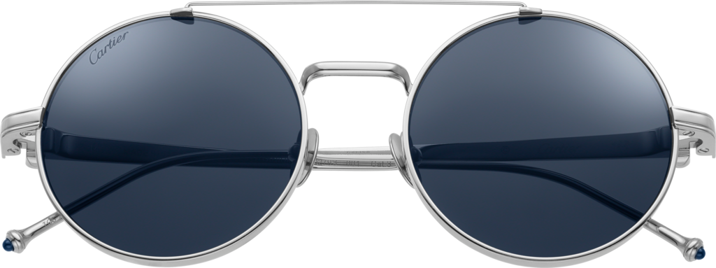 Pasha de Cartier 太陽眼鏡光滑鍍鉑金飾面鈦金屬，藍色鏡片