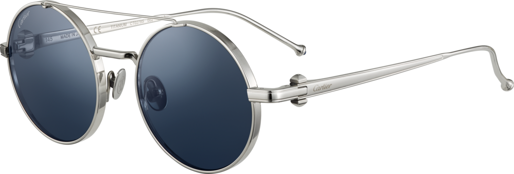 Pasha de Cartier SunglassesSmooth platinum-finish titanium, blue lenses