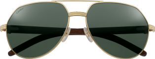 Première de Cartier 太陽眼鏡 棕色木材，光滑金色飾面，綠色偏光鏡片