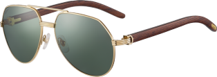 Première de Cartier 太陽眼鏡 棕色木材，光滑金色飾面，綠色偏光鏡片