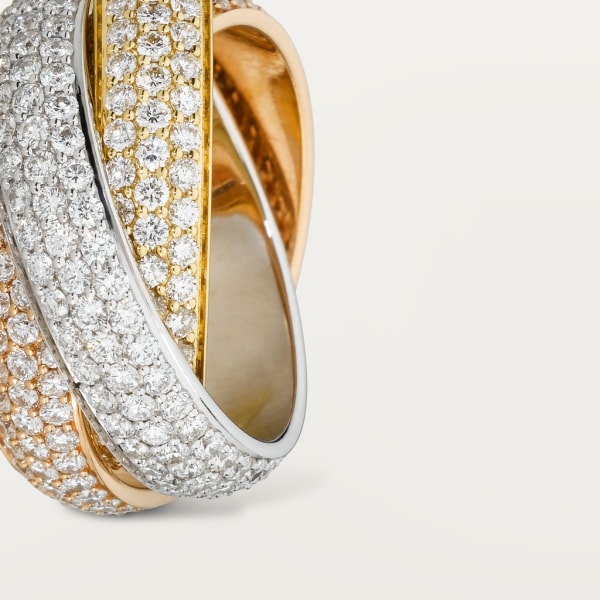 Trinity 戒指，大型款 18K白色黃金，18K黃金，18K玫瑰金，鑽石