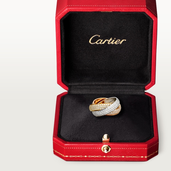 Trinity 戒指，大型款 18K白色黃金，18K黃金，18K玫瑰金，鑽石