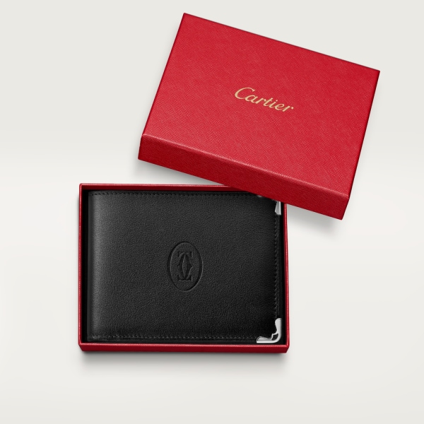 Coin/Banknote/Credit Card Wallet, Must de Cartier Black calfskin, stainless steel finish