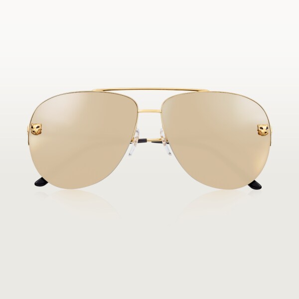 Panthère de Cartier 太陽眼鏡 金屬，光滑金色飾面，金色鏡面鏡片