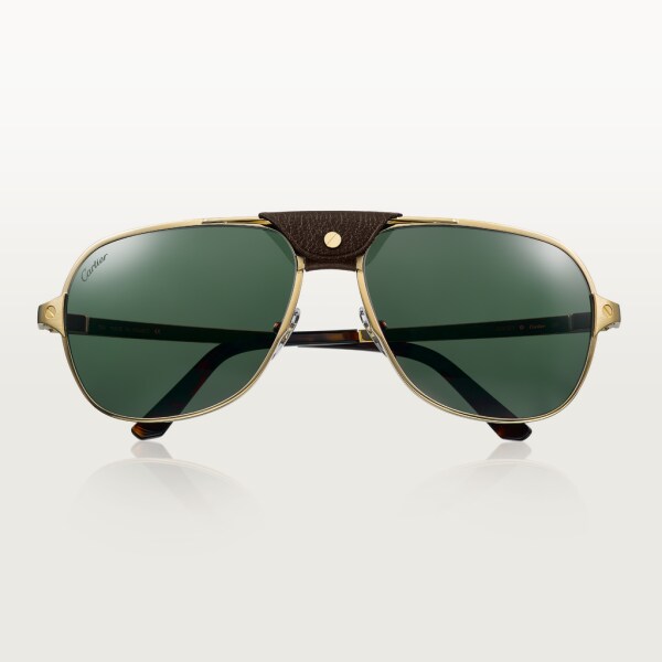 Santos de Cartier 太陽眼鏡 光滑香檳金色飾面金屬，綠色偏光鏡片