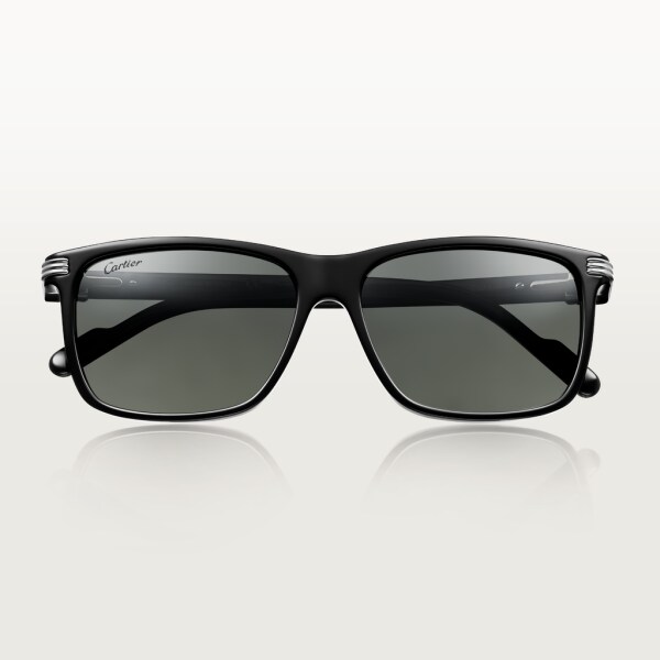 Première de Cartier 太陽眼鏡 黑色複合材質，光滑鍍鉑金飾面金屬，灰色偏光鏡片