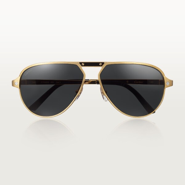 Santos de Cartier sunglasses Black lacquer temples and bridge, champagne golden-finish metal, grey polarised lenses