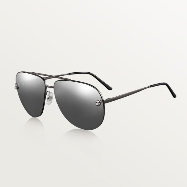 Panthère de Cartier sunglasses Metal, black PVD and ruthenium finish, silver-coloured grey mirror lenses