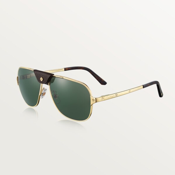 Santos de Cartier 太陽眼鏡 光滑香檳金色飾面金屬，綠色偏光鏡片