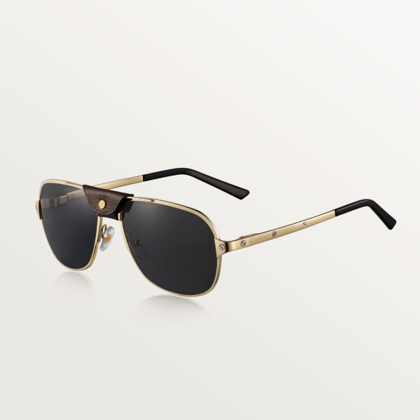Santos de Cartier sunglasses Smooth champagne golden-finish metal, grey polarised lenses with golden flash