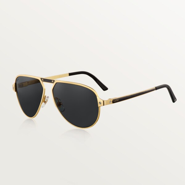 Santos de Cartier sunglasses Black lacquer temples and bridge, champagne golden-finish metal, grey polarised lenses
