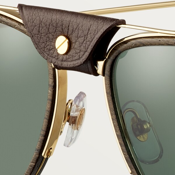 Santos de Cartier 太陽眼鏡 鏡片圍繞木材及碳纖維，香檳金色飾面金屬，綠色偏光鏡片