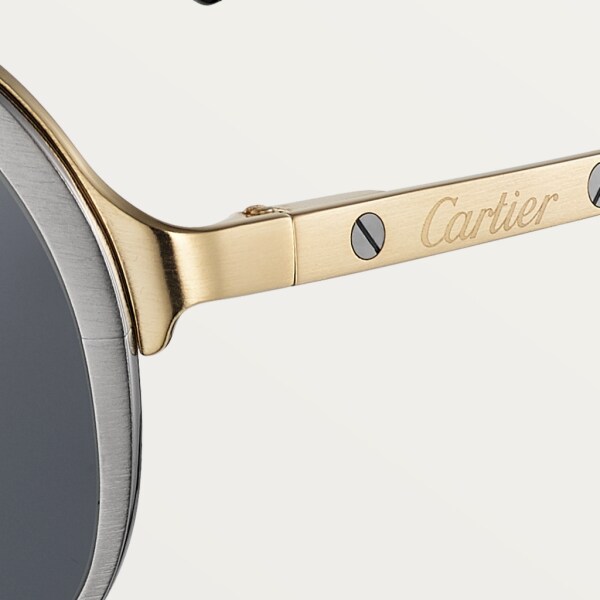 Santos de Cartier sunglasses Brushed ruthenium and champagne golden-finish metal, grey polarised lenses.