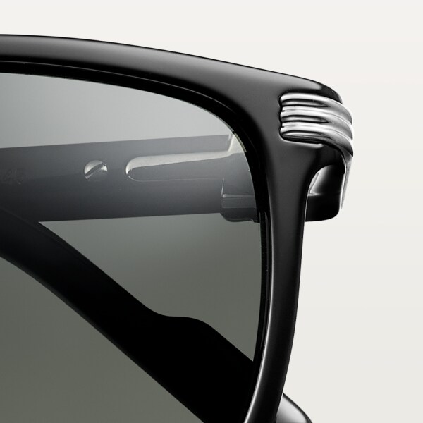 Première de Cartier 太陽眼鏡 黑色複合材質，光滑鍍鉑金飾面金屬，灰色偏光鏡片