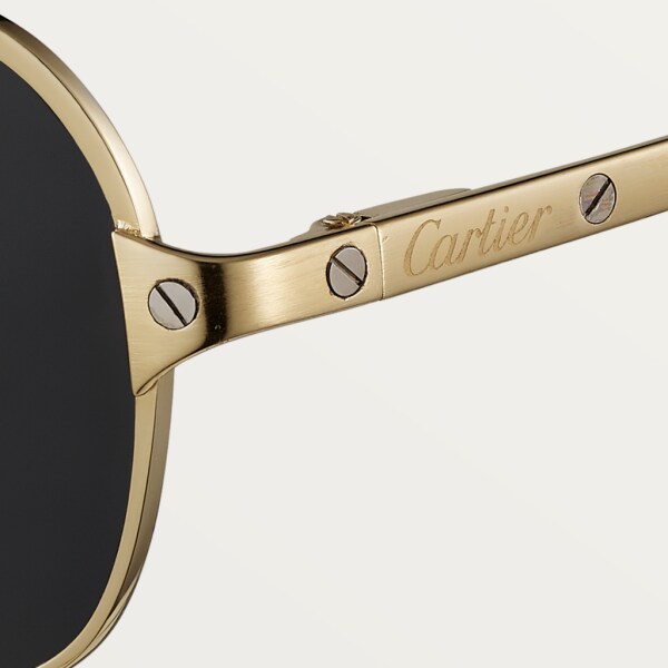 Santos de Cartier 太陽眼鏡 光滑香檳金色飾面金屬，灰色偏光鏡片，金色鏡面效果