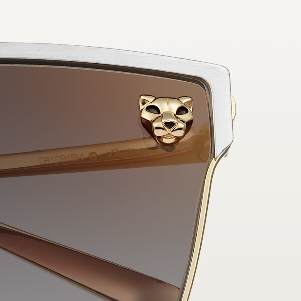 Panthère de Cartier 太陽眼鏡 光滑金色飾面及磨砂鍍鉑金飾面金屬，灰色鏡片，金色鏡面效果