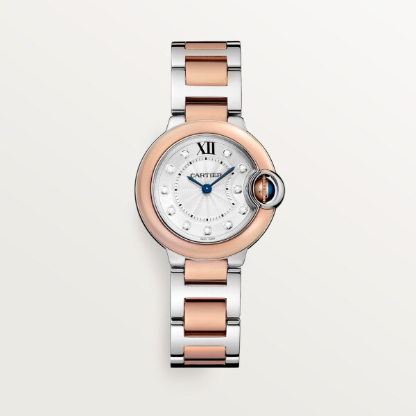 Ballon Bleu de Cartier 腕錶 28毫米，石英機芯，18K玫瑰金，精鋼，鑽石