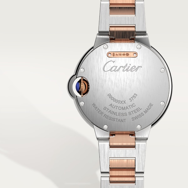 Ballon Bleu de Cartier watch 33 mm, mechanical movement with automatic winding, rose gold, steel