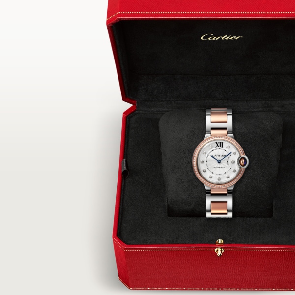 Ballon Bleu de Cartier 腕錶 36毫米，自動上鏈機械機芯，18K玫瑰金，精鋼，鑽石