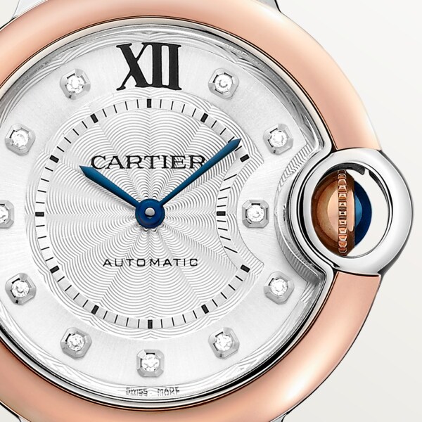 Ballon Bleu de Cartier 腕錶 33毫米，自動上鏈機械機芯，18K玫瑰金，精鋼，鑽石