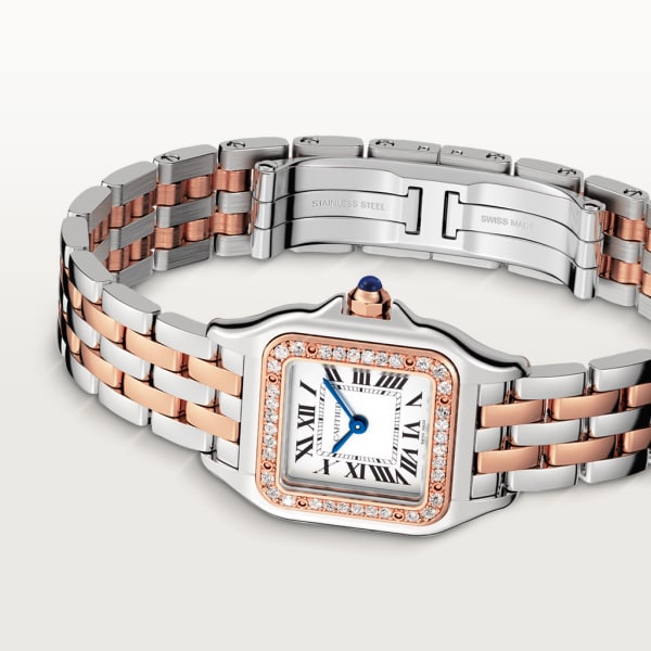 Panthère de Cartier 腕錶 小型款，石英機芯，18K玫瑰金，精鋼，鑽石