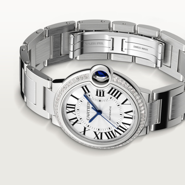 Ballon Bleu de Cartier 腕錶 36毫米，自動上鏈機械機芯，精鋼，鑽石