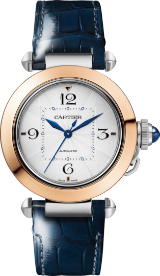 Pasha de Cartier 腕錶 35毫米，自動上鏈機械機芯，18K玫瑰金及精鋼，可更換式金屬錶鏈及皮革錶帶