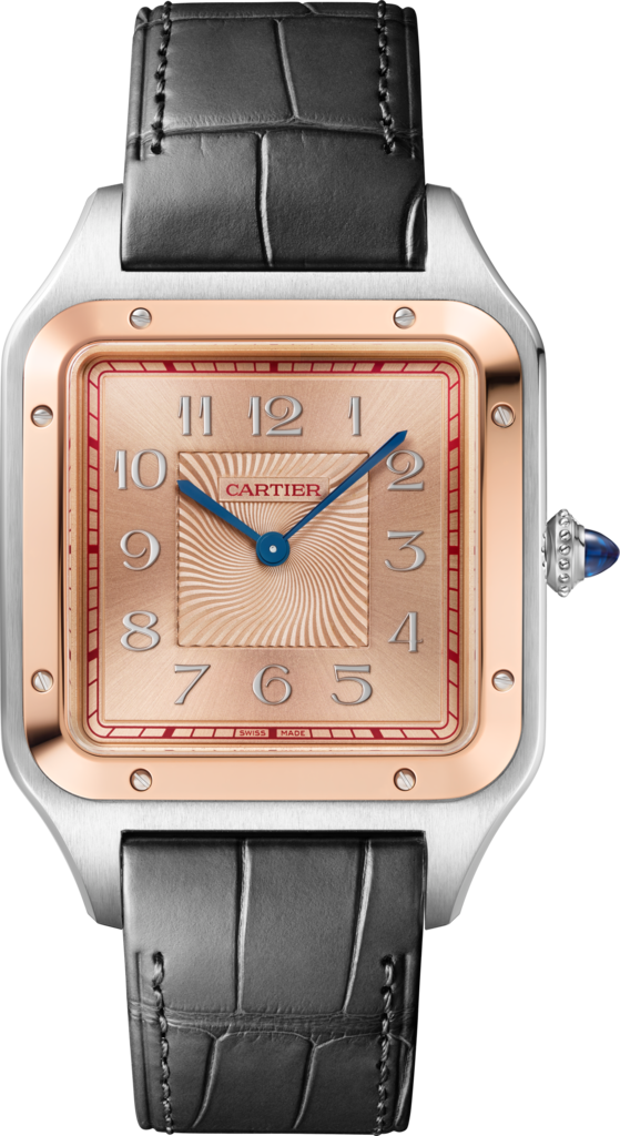 Santos-Dumont 腕錶特大型款，手動上鏈機械機芯，18K玫瑰金，精鋼，皮革，500枚限量款式