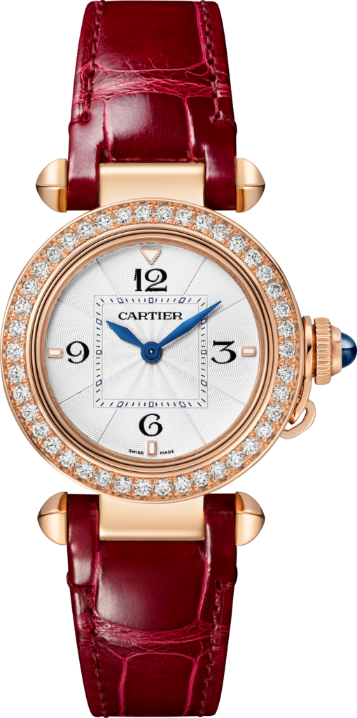 Pasha de Cartier 腕錶30毫米，高效能石英機芯，玫瑰金，鑽石，可更換式皮革錶帶