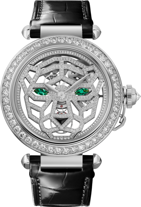 Joaillière Panthère 腕錶 41毫米，手動上鏈機械機芯，18K白色黃金，鑽石，可更換式皮革錶帶