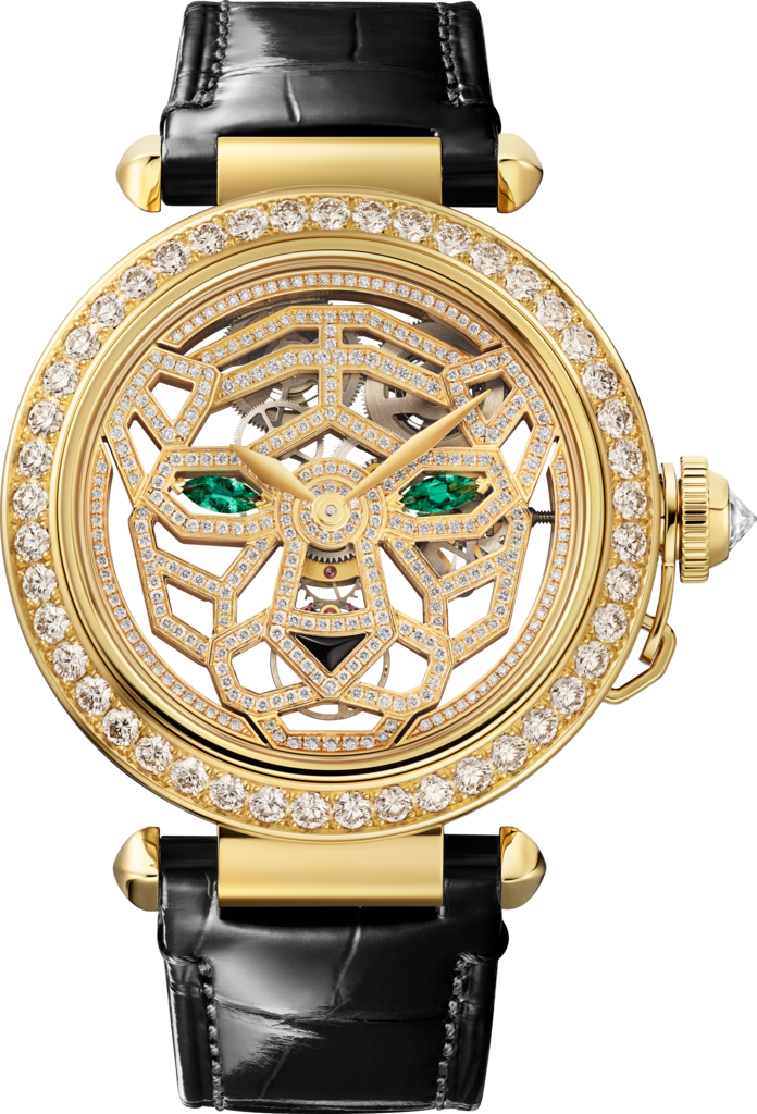 Joaillière Panthère 腕錶41毫米，手動上鏈機械機芯，18K黃金，鑽石，可更換式皮革錶帶