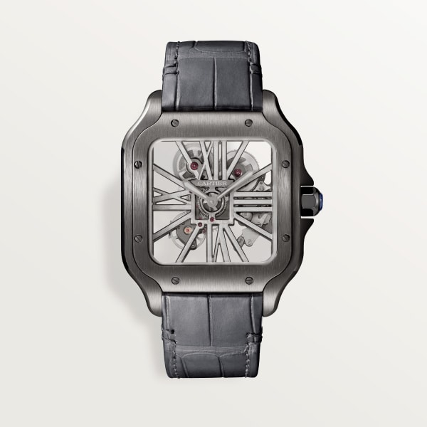 Santos de Cartier 腕錶 大型款，手動上鏈機械機芯，精鋼，ADLC 碳鍍層處理，皮革