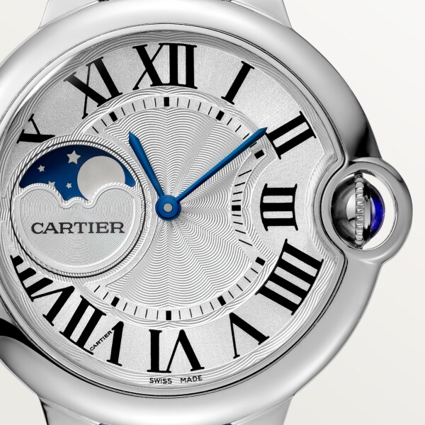 Ballon Bleu de Cartier watch 37 mm, steel, leather