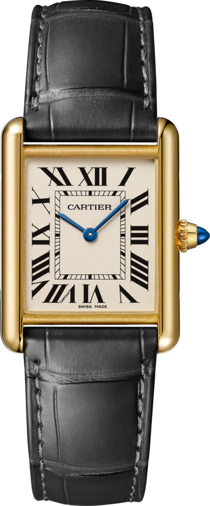 Tank Louis Cartier 腕錶大型款，石英機芯，18K黃金，皮革
