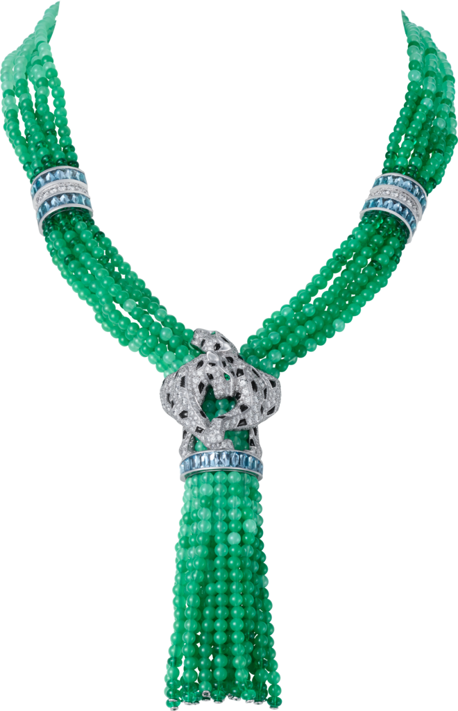 Panthère de Cartier necklaceWhite gold, onyx, emeralds, chrysoprases, aquamarines, diamonds