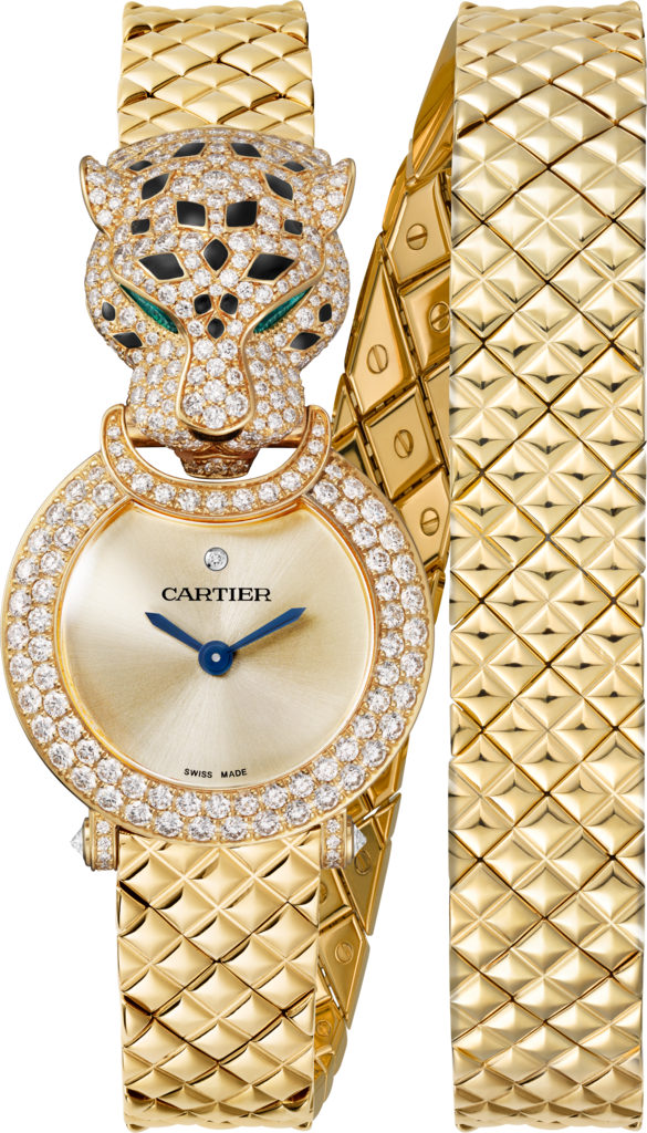La Panthère de Cartier 腕錶23.6毫米，石英機芯，18K黃金，鑽石，金屬錶鏈