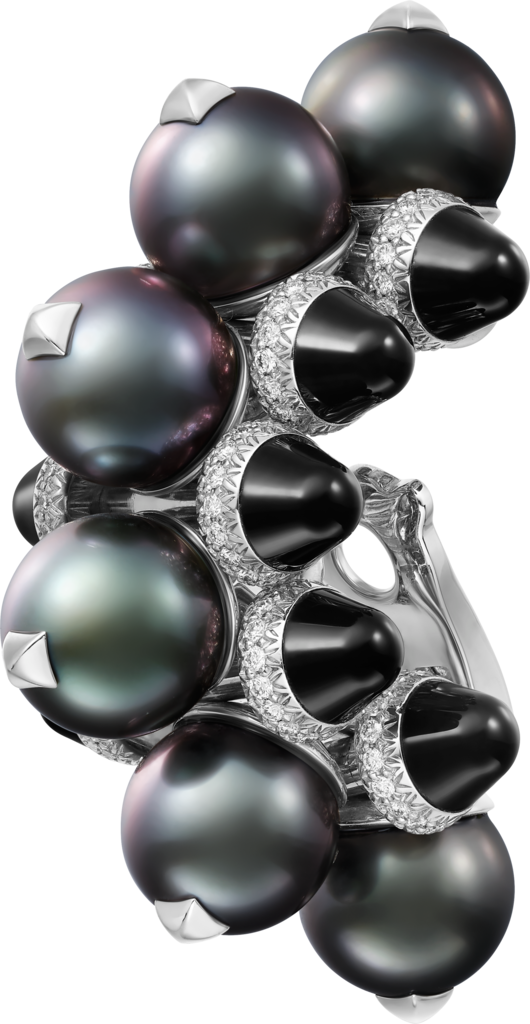 Clash de Cartier 耳環，大型款鍍銠飾面18K白色黃金，大溪地珍珠，縞瑪瑙，鑽石